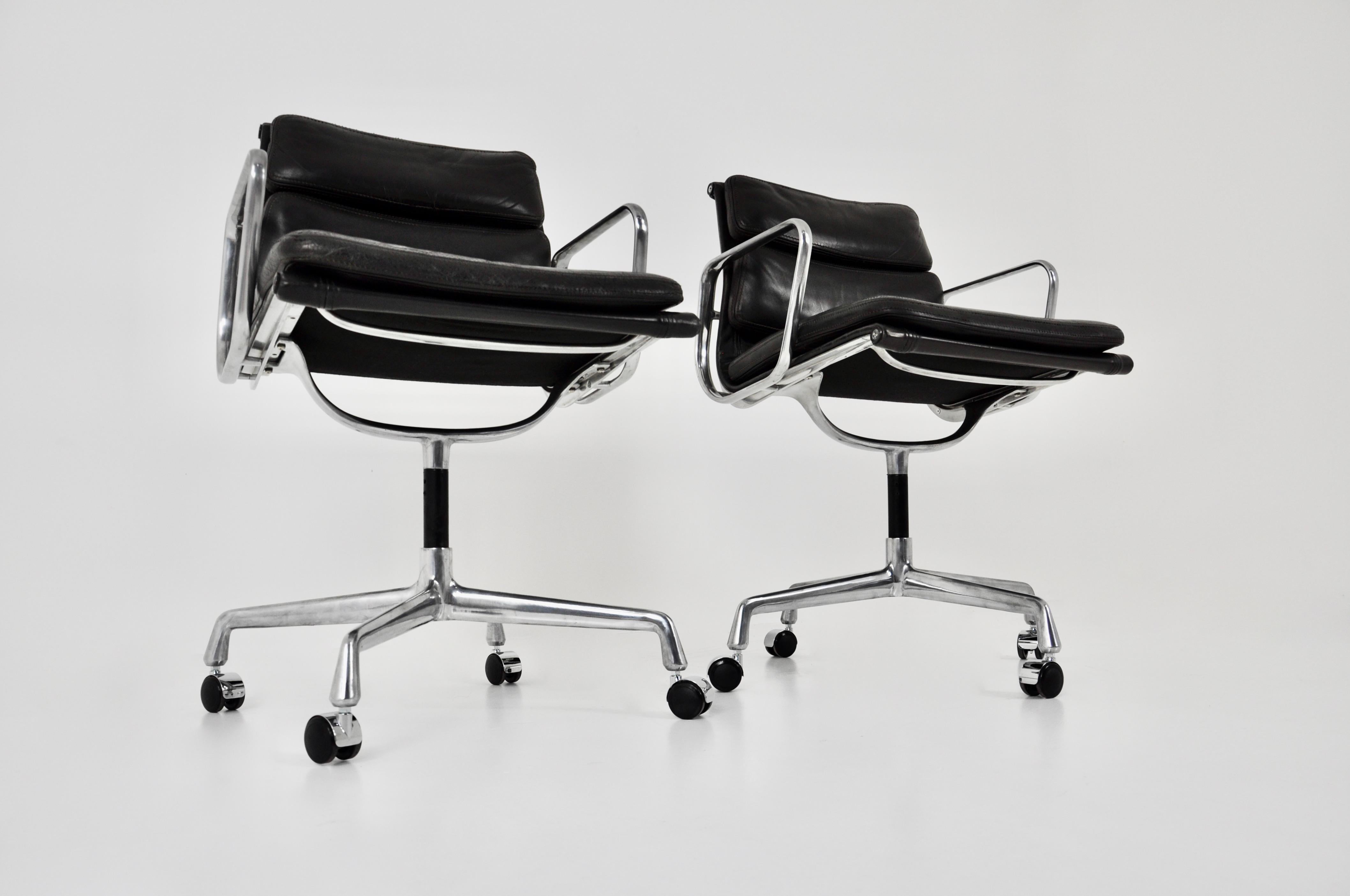 Black Leather Soft Pad Chair by Charles and Ray Eames for Icf, 1970s, Set of 2 1