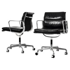 Black Leather Soft Pad Chair by Charles and Ray Eames for Icf, 1970s, Set of 2