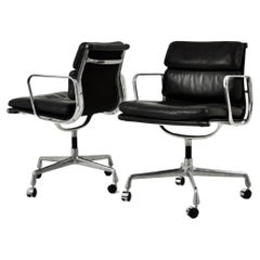 Black Leather Soft Pad Chair by Charles and Ray Eames for Icf, 1970s, Set of 2