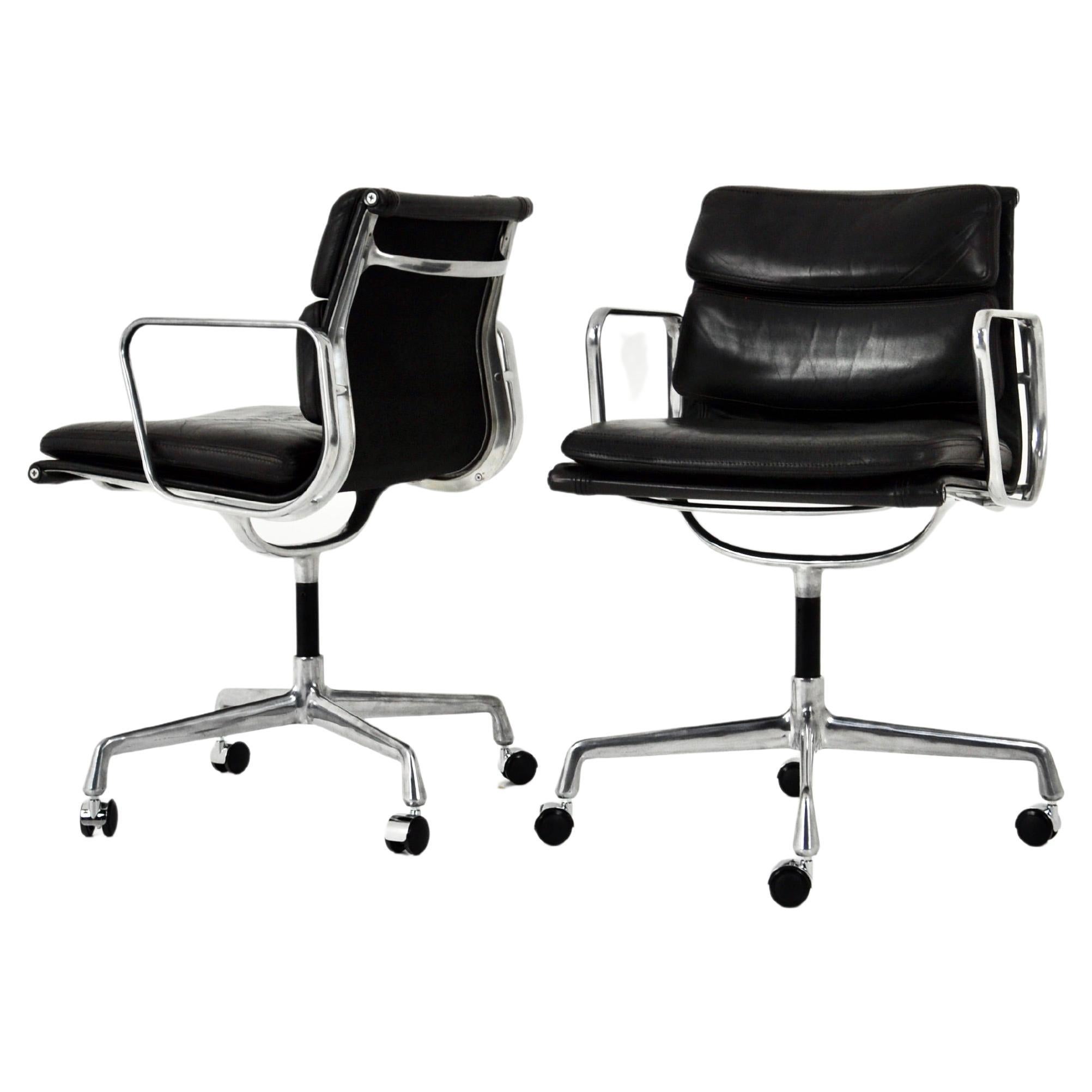 Black Leather Soft Pad Chair by Charles and Ray Eames for Icf, 1970s, Set of 2