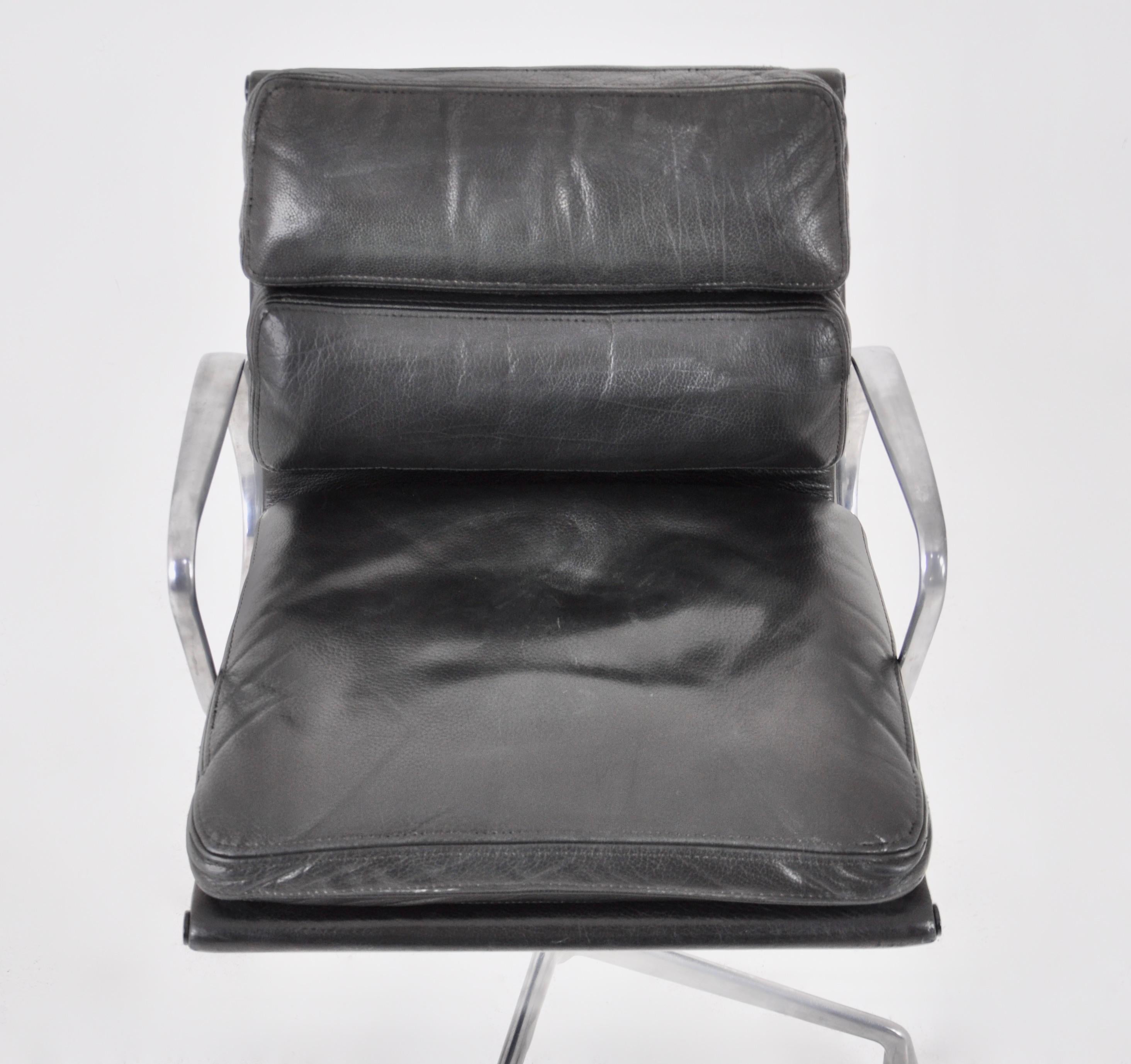 Black Leather soft pad Chair by Charles and Ray Eames for Herman Mille