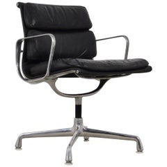 Black Leather Soft Pad Chair by Charles & Ray Eames for Herman Miller, 1970s