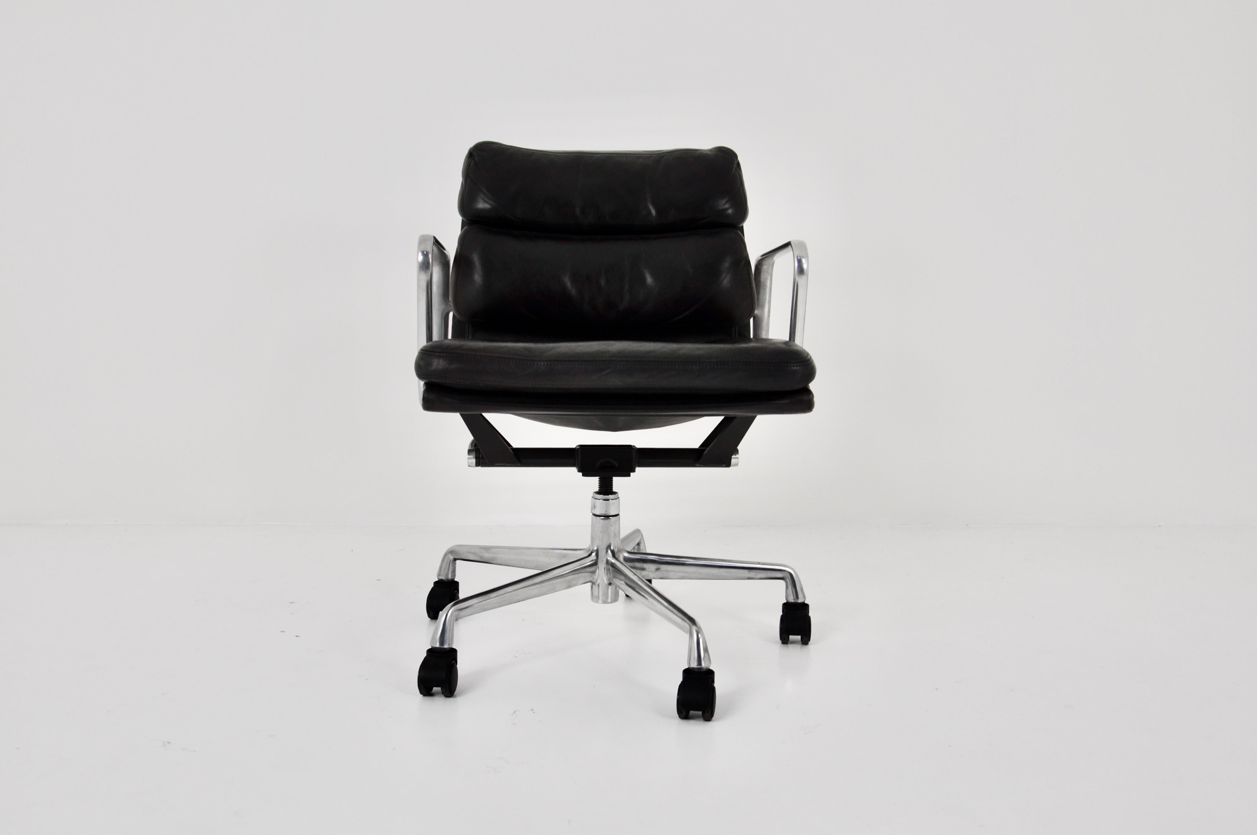 Central American Black Leather Soft Pad Chair by Charles & Ray Eames for ICF, 1970s