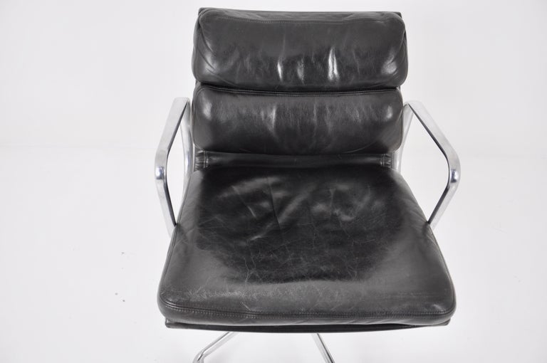 Black Leather Soft Pad Chair by Charles & Ray Eames for ICF, 1970s For Sale 1