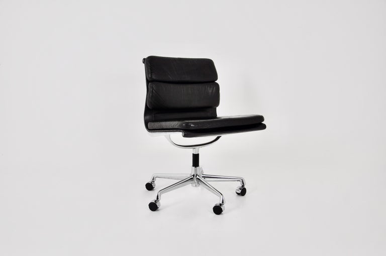 Black Leather Soft Pad Chair by Charles and Ray Eames for Vitra, 1970s