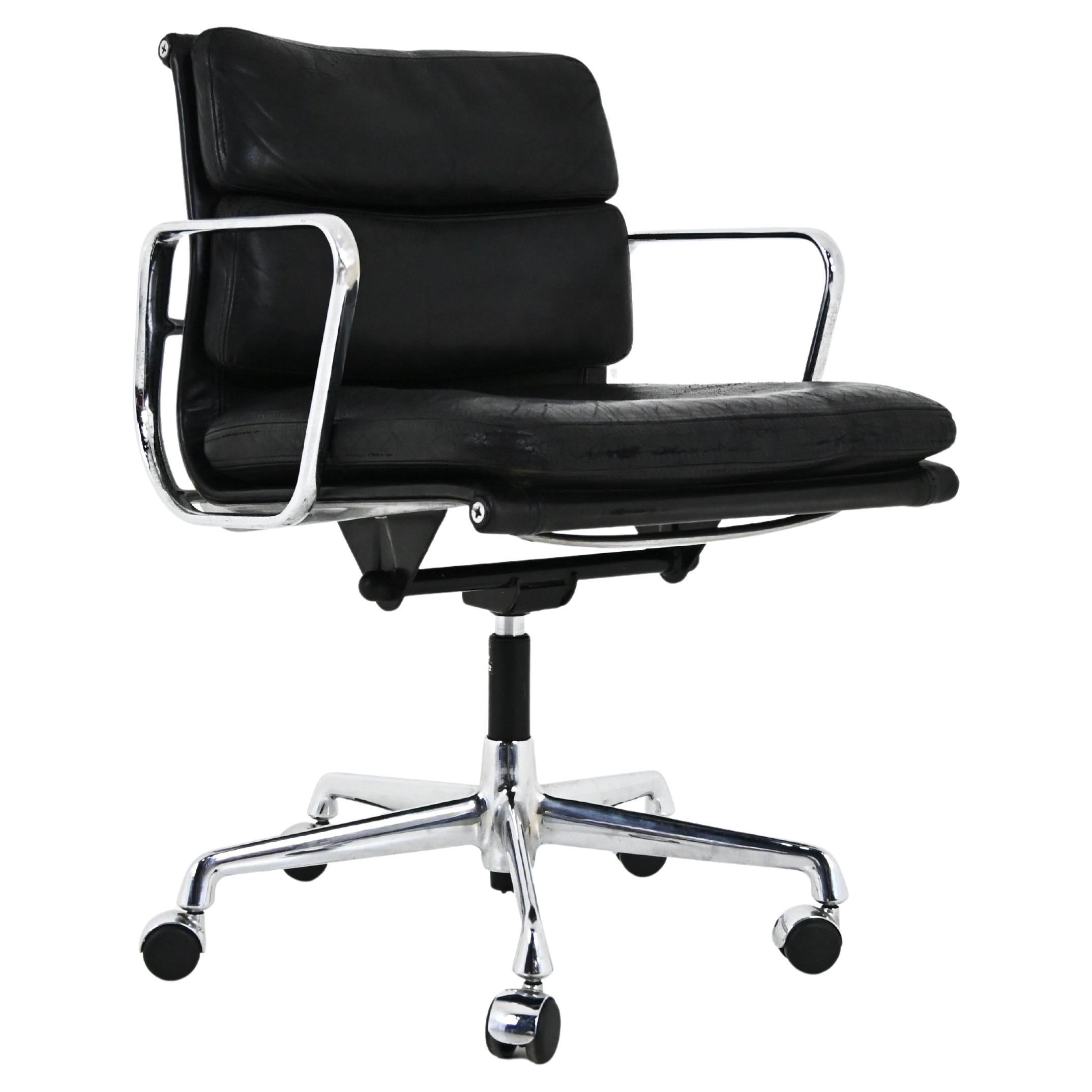 Black Leather Soft Pad Chair by Charles & Ray Eames for Vitra, 1970s