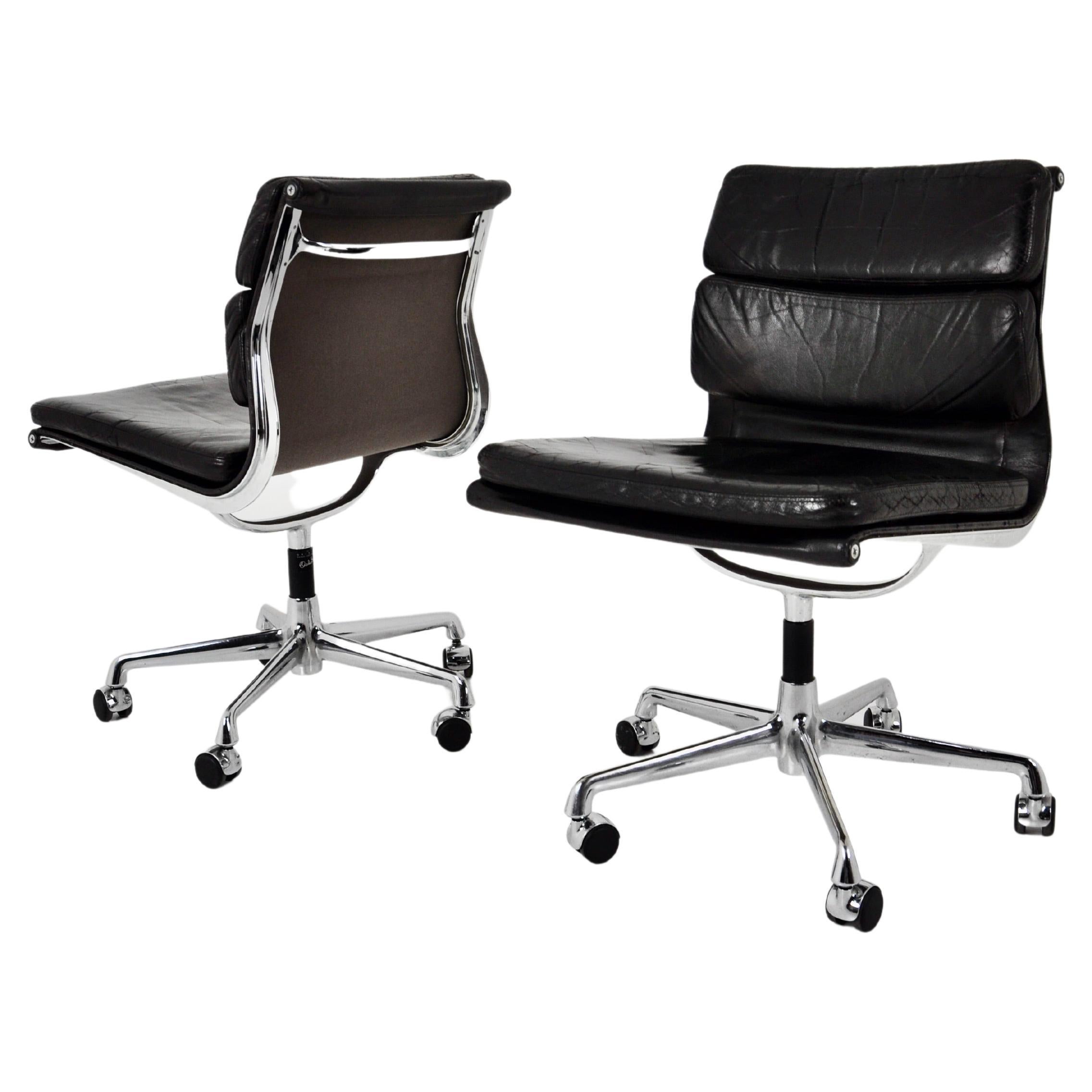 Black Leather Soft Pad Chair by Charles and Ray Eames for Herman Miller