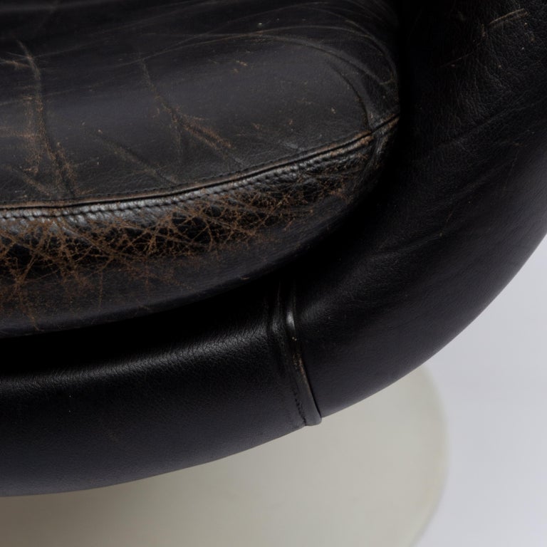 Late 20th Century Black Leather Space Age Swivel Chair, 1970s For Sale