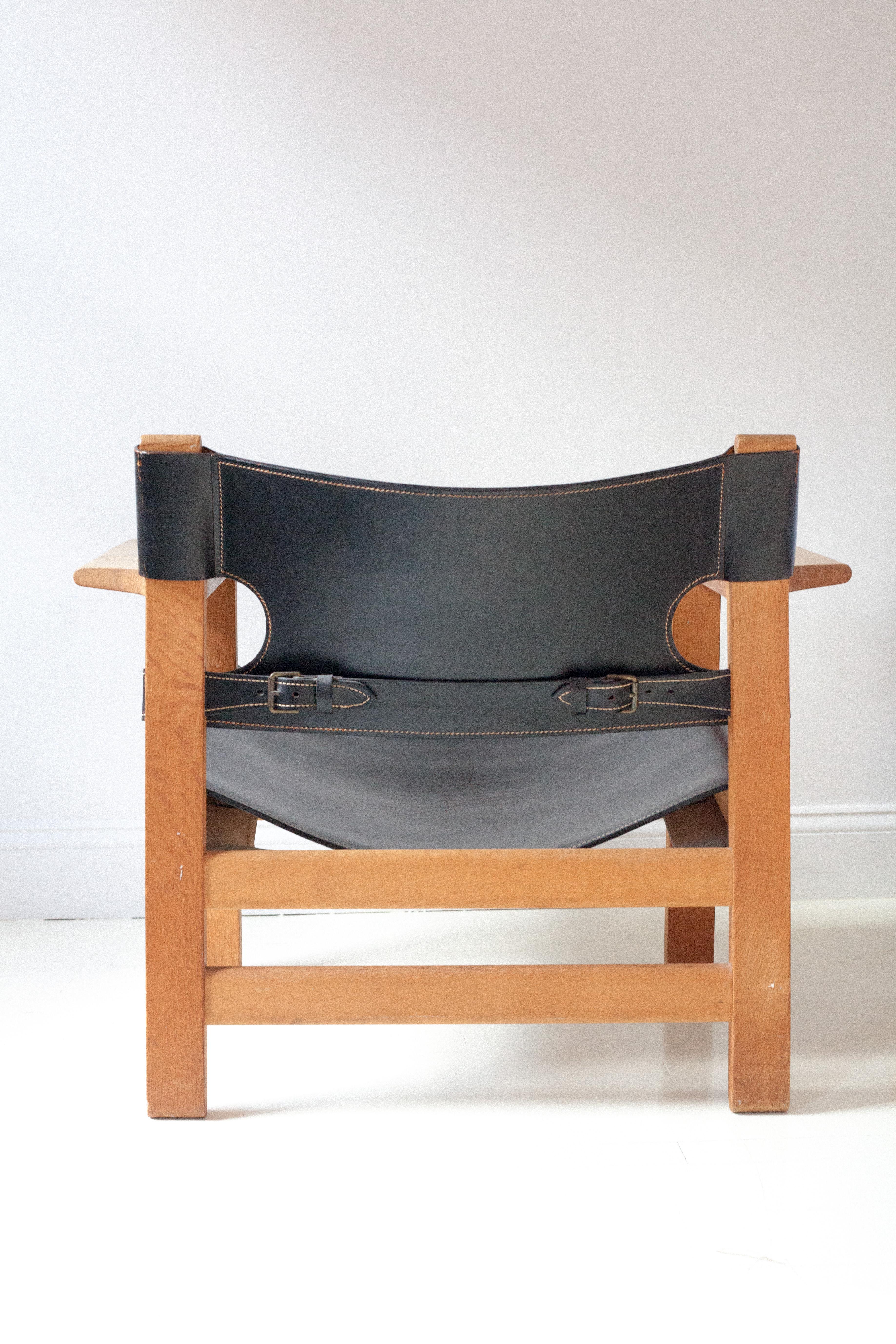 Danish Black Leather Spanish Chair by Børge Mogensen