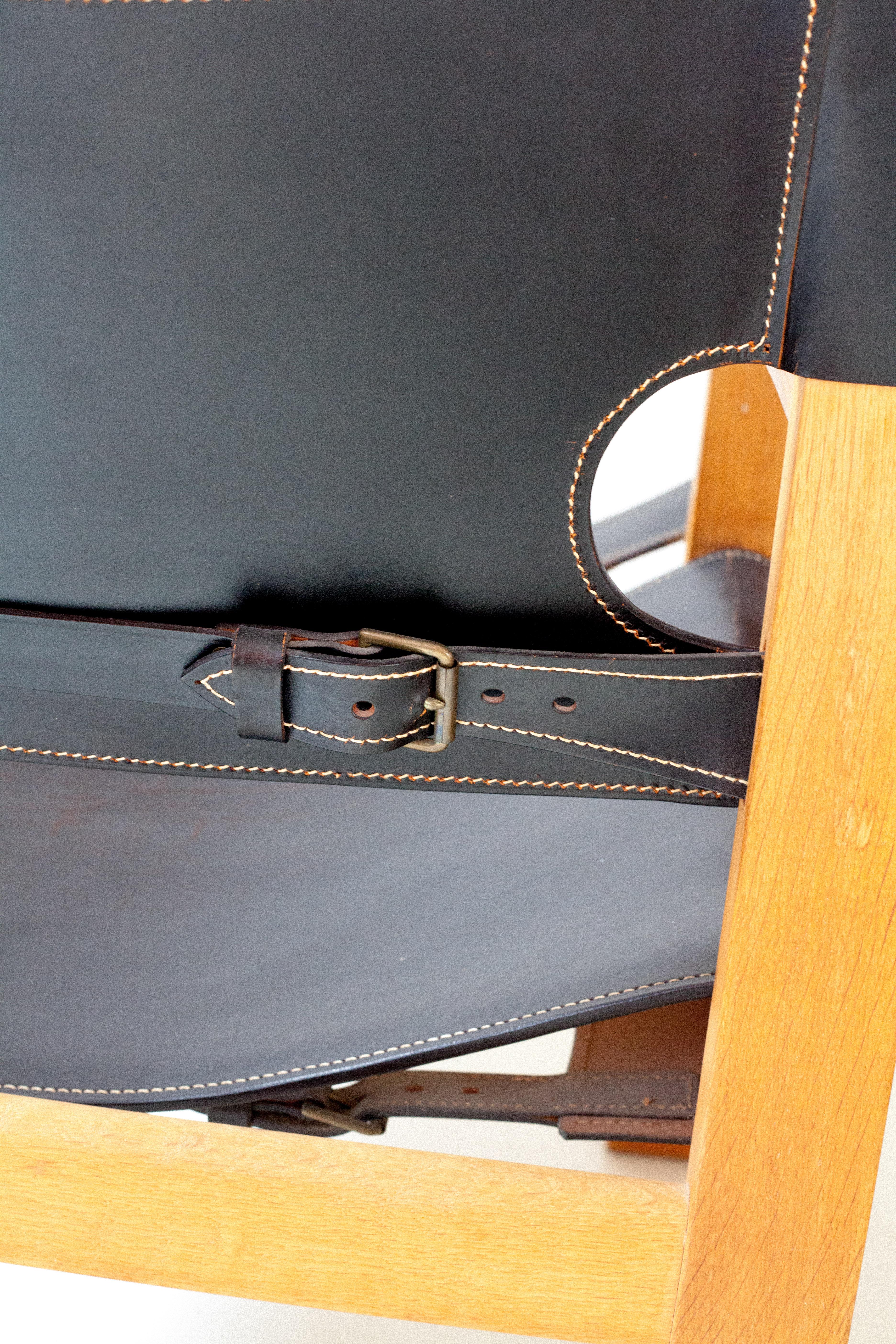 Black Leather Spanish Chair by Børge Mogensen In Good Condition In New York, NY
