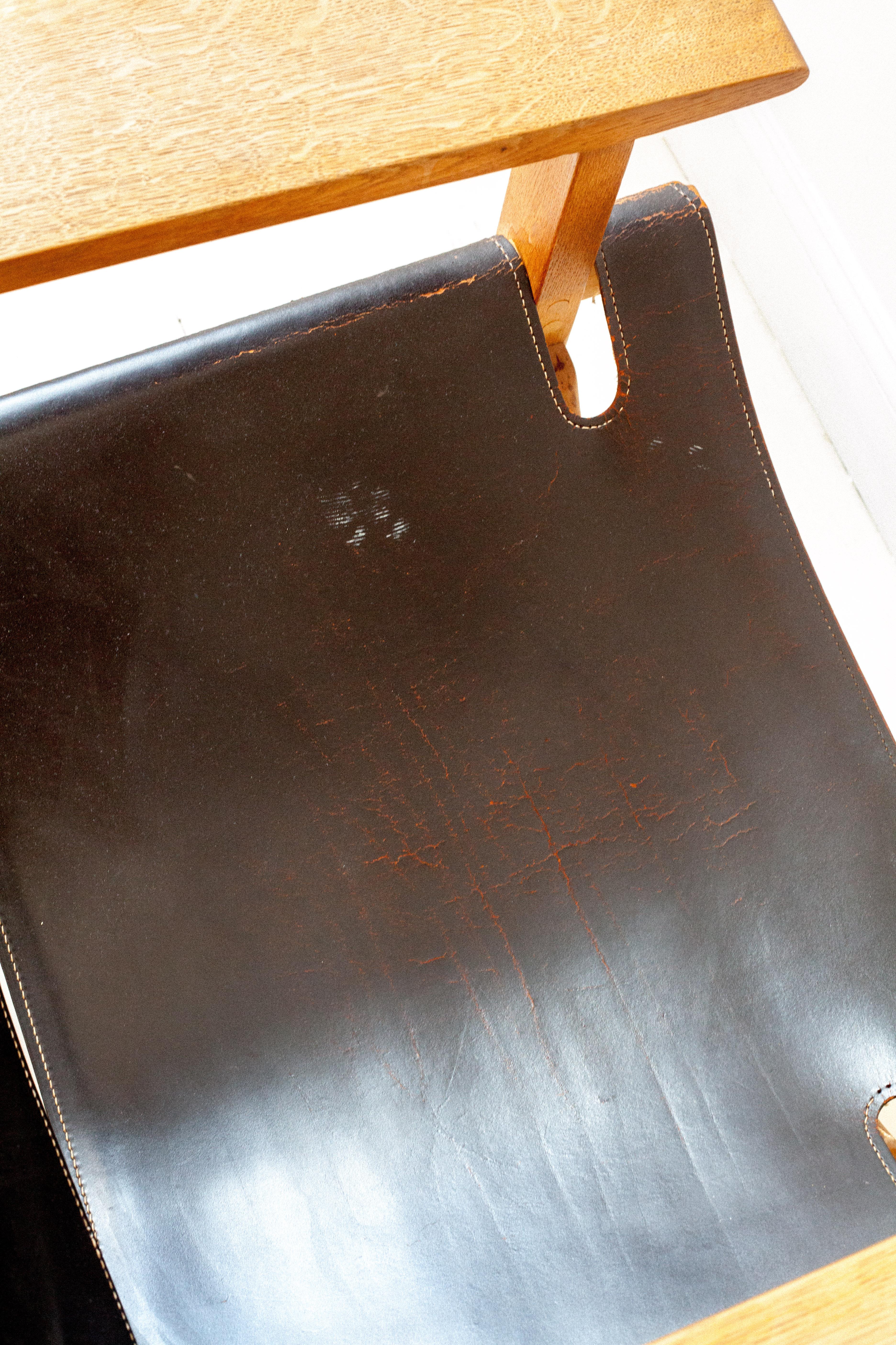 Mid-20th Century Black Leather Spanish Chair by Børge Mogensen