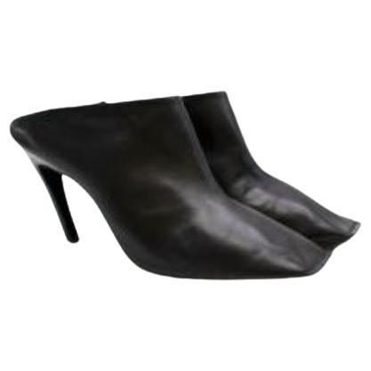 Black Leather Square Toe Heeled Mules For Sale