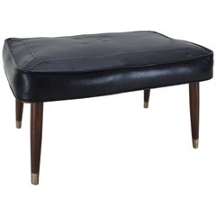 Black Leather Stool Mid-Century Modern
