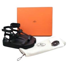 Hermes Black Leather Strap Sandals - Size 40