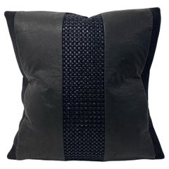 Black Leather Striped Throw Pillow