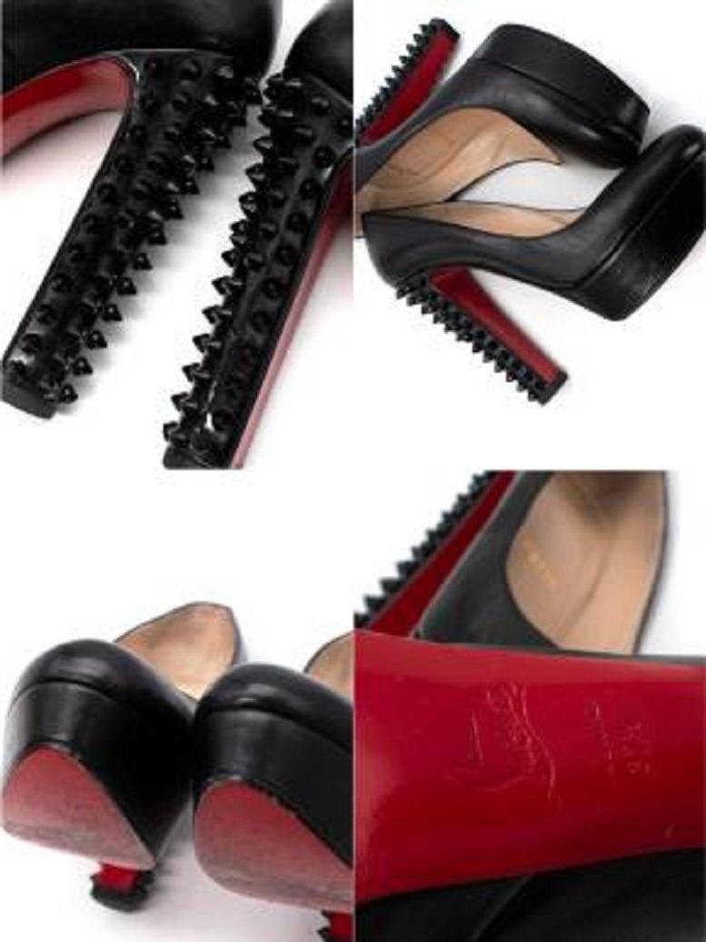 Christian Louboutin Black Leather Studded Block Heeled Pumps - 37.5 For Sale 3