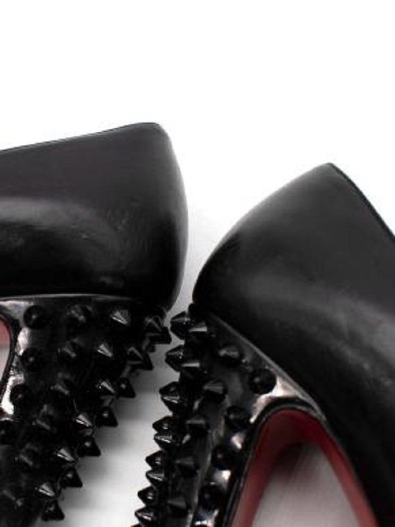  Christian Louboutin Black Leather Studded Block Heeled Pumps - 37.5 For Sale 1