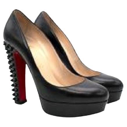  Christian Louboutin Black Leather Studded Block Heeled Pumps - 37.5 For Sale