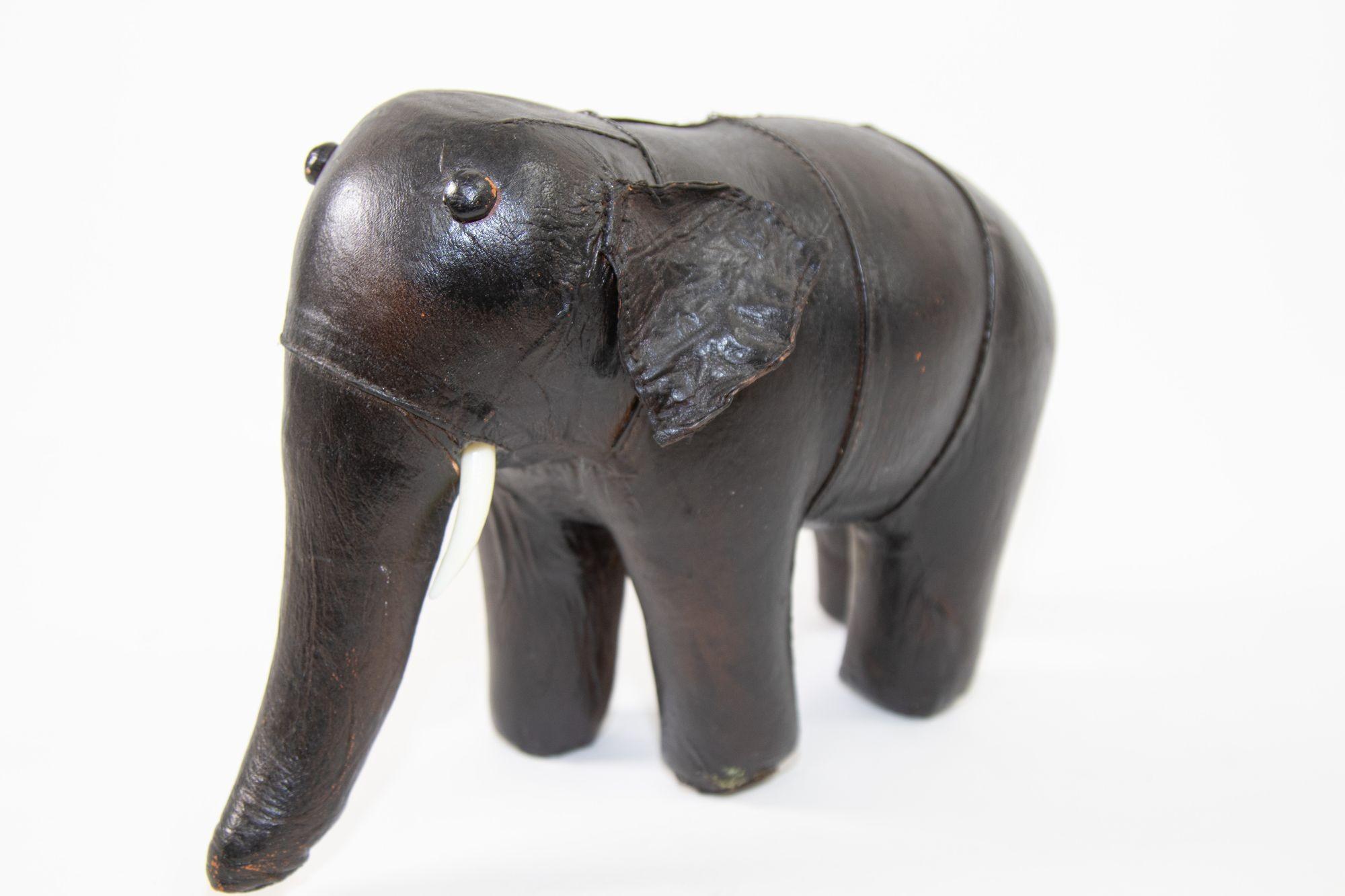 Hand-Crafted Black Leather Stuffed Elephant Toy For Sale