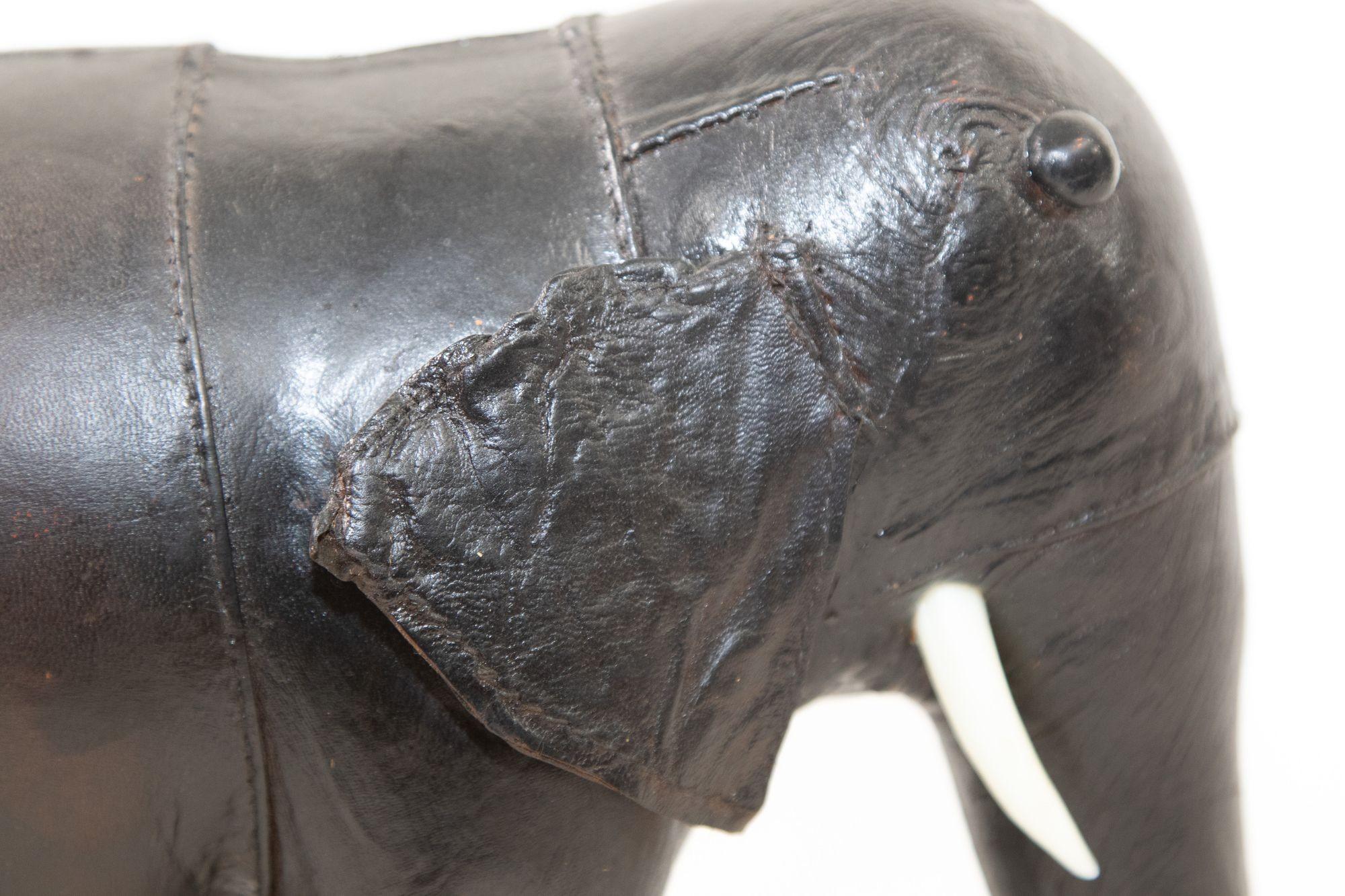 Mid-Century Modern Black Leather Stuffed Elephant Toy For Sale