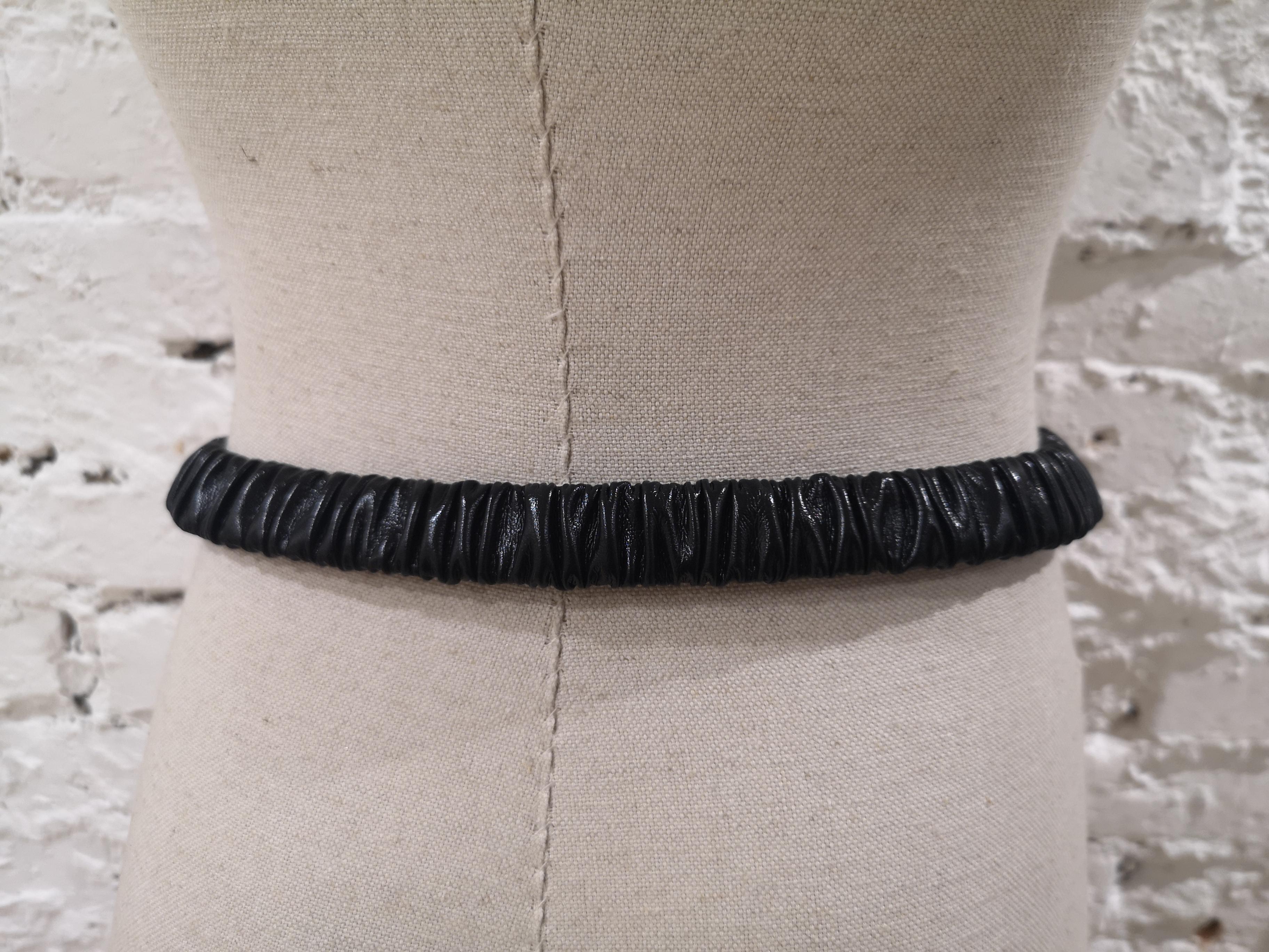 Black leather swarovski buckle belt 5