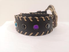 Black leather swarovski handmade belt NWOT