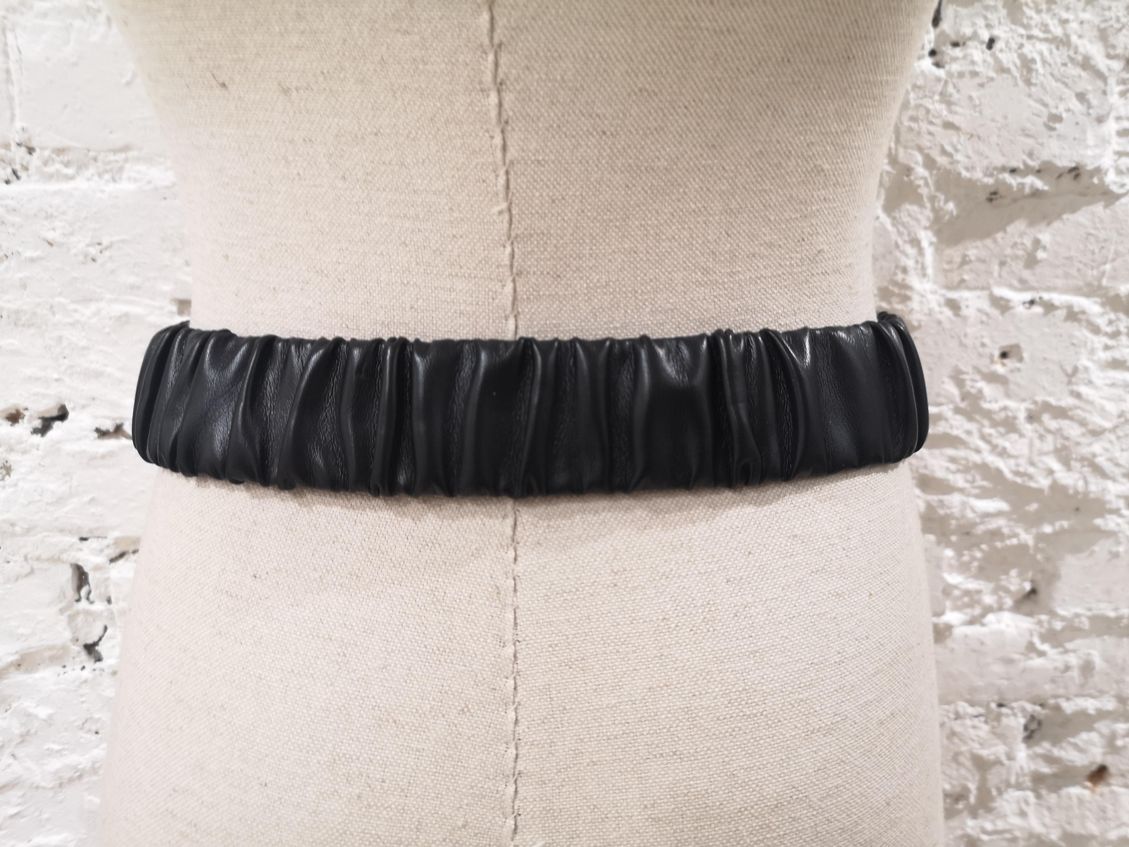 Women's Black leather swarovski stone buckle belt