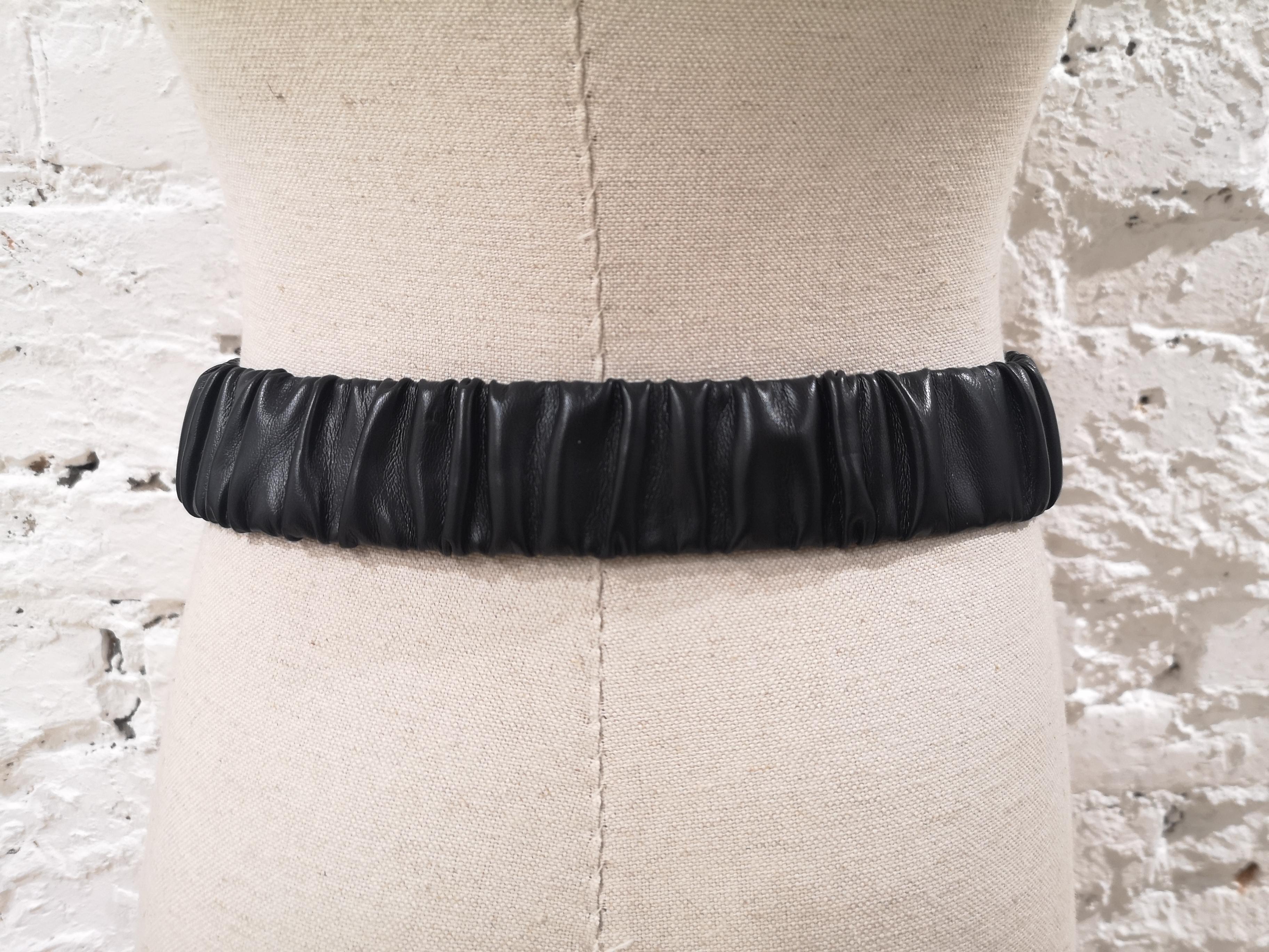 Black leather swarovski stone buckle belt 1