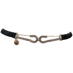 Black leather swarovski stone buckle belt