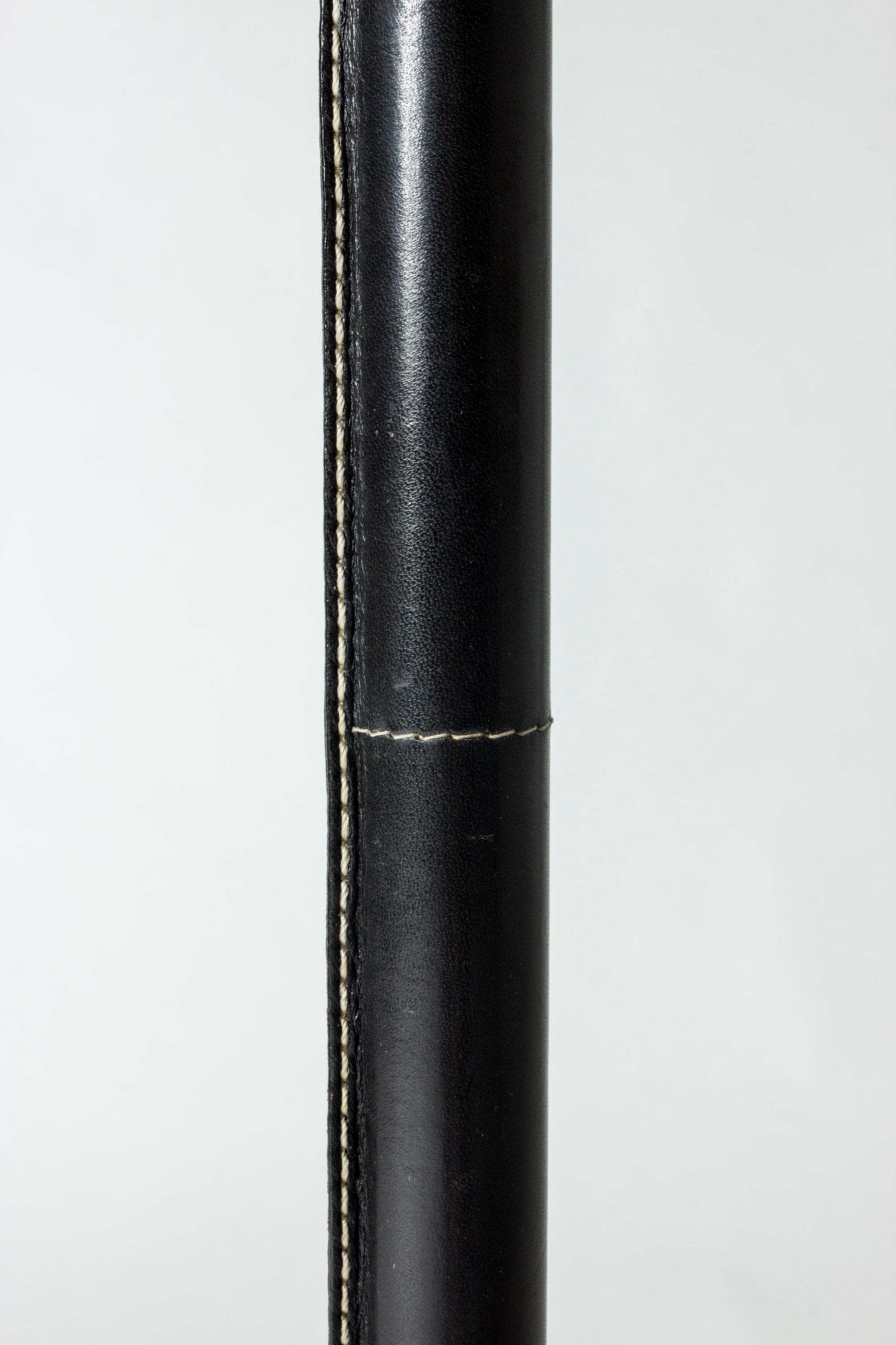 Brass Black Leather Swedish Floor Lamp from Bergboms For Sale