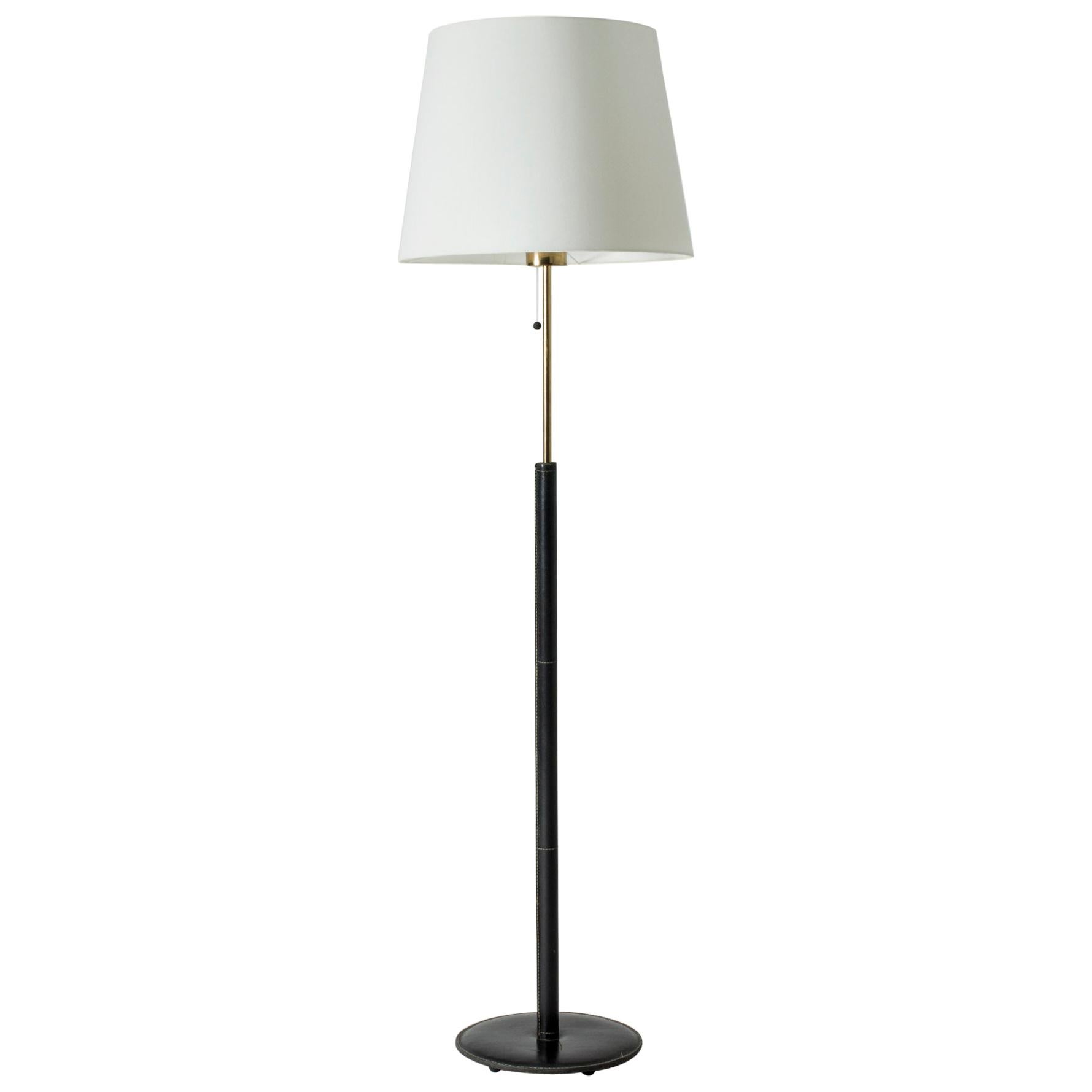 Black Leather Swedish Floor Lamp from Bergboms For Sale