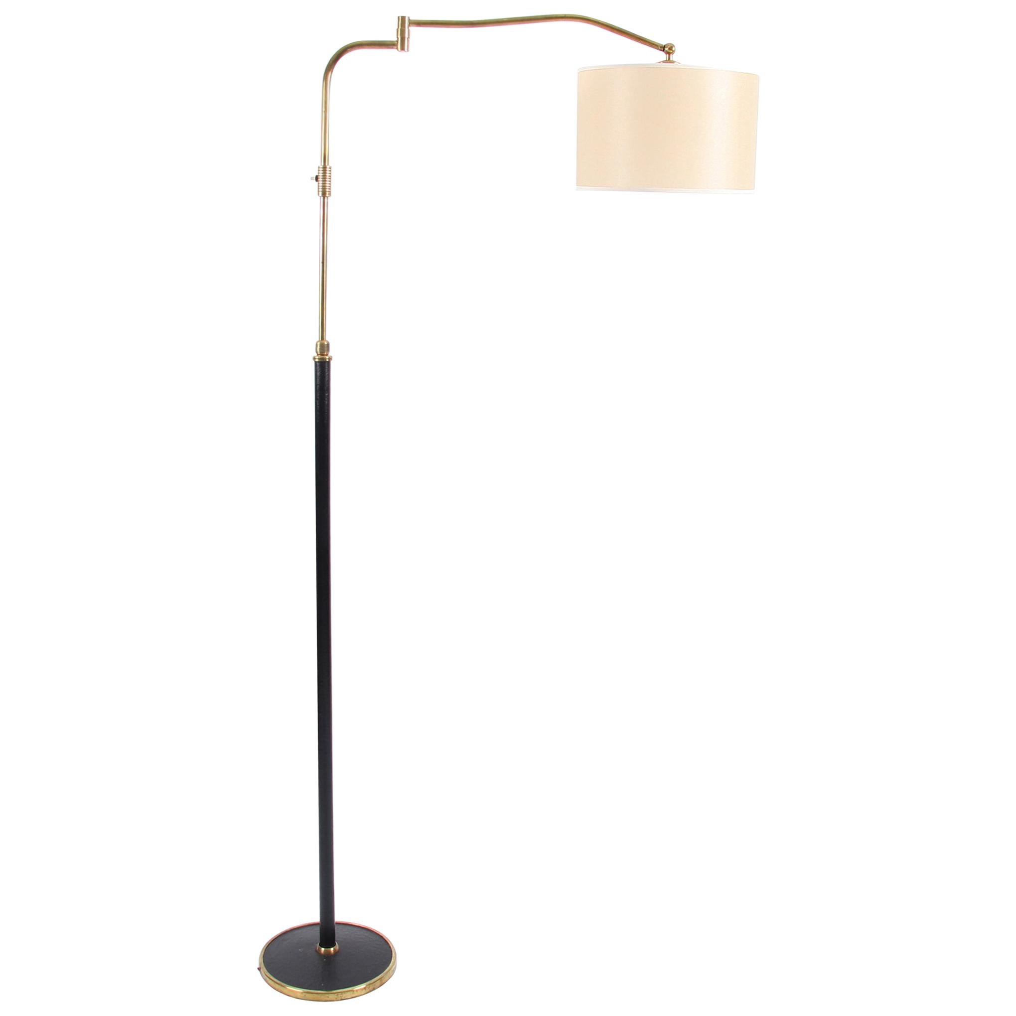 Black Leather Swing Arm Lamp For Sale