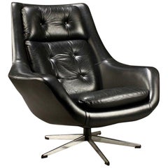 Black Leather Swivel Armchair by Henry Walter Klein for Bramin