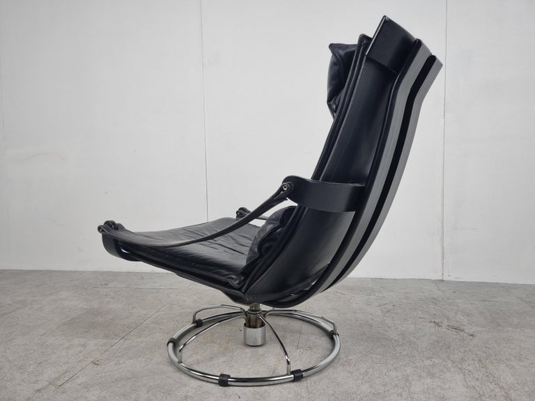 Black leather swivel chair by Ake Fribytter for Nelo Möbel, 1970s For