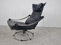 Black leather swivel chair by Ake Fribytter for Nelo Möbel, 1970s