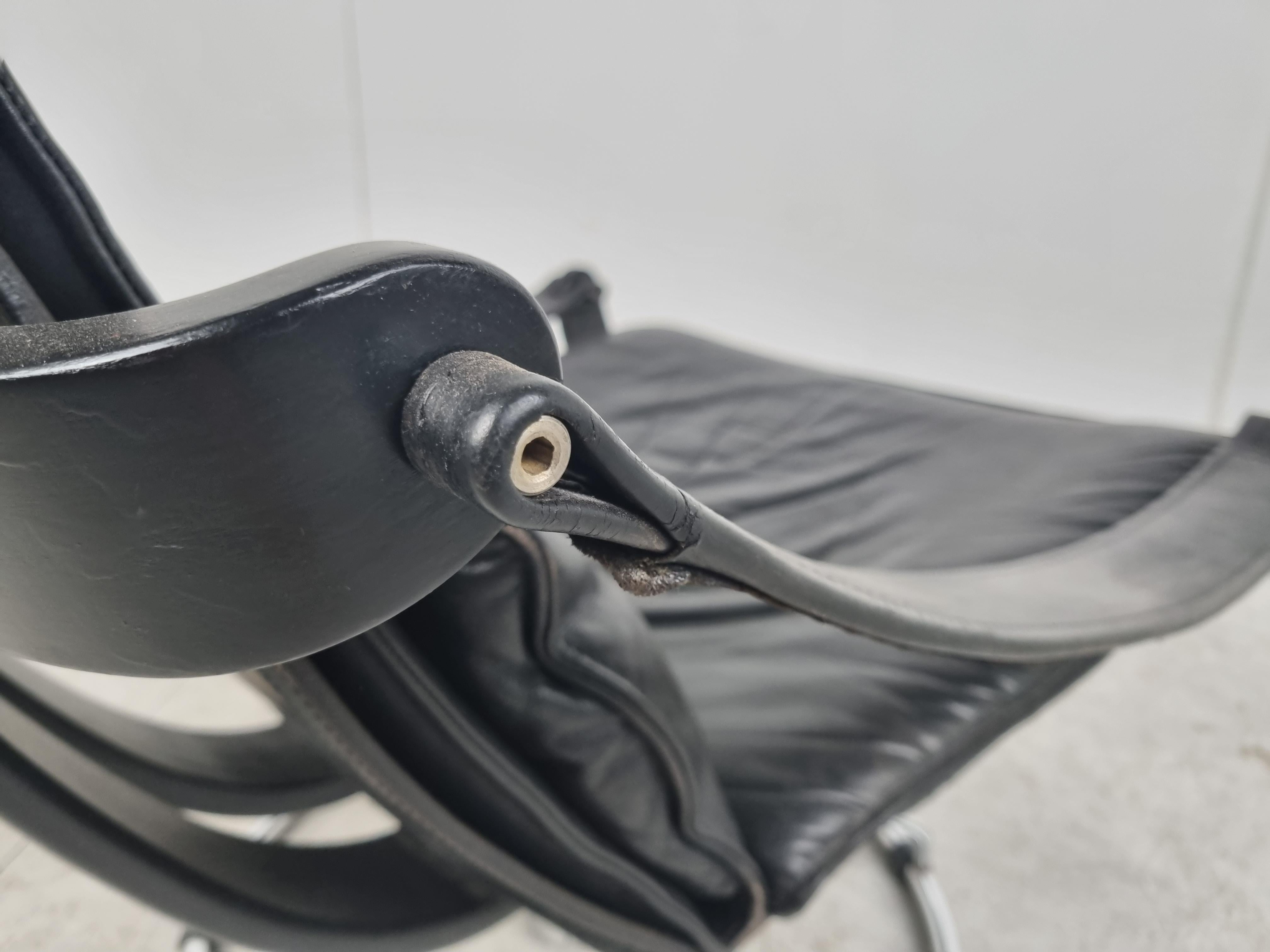 Black leather swivel chair by Ake Fribytter for Nelo Möbel, 1970s For Sale 1
