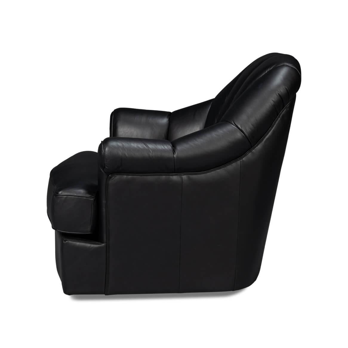 American Classical Black Leather Swivel Chair For Sale