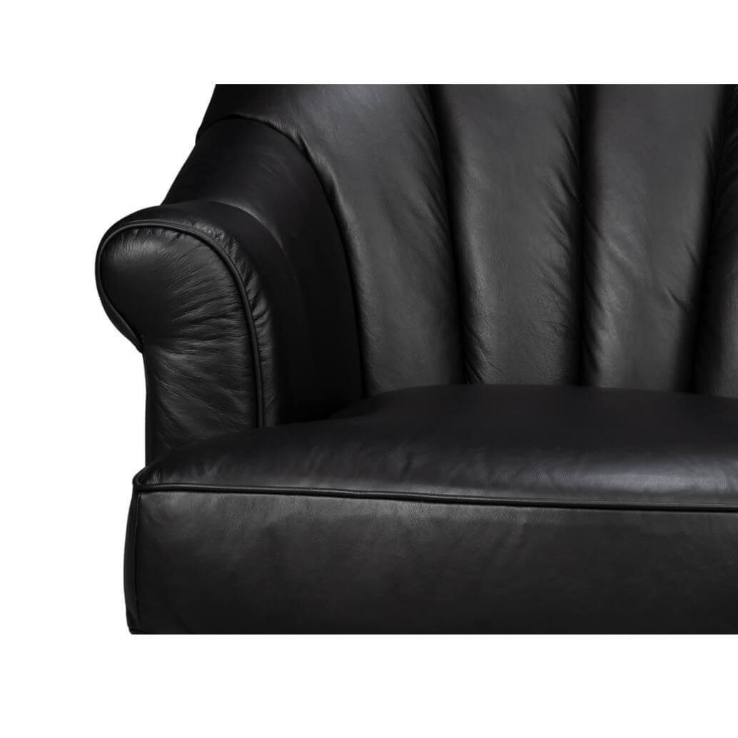 Contemporary Black Leather Swivel Chair For Sale
