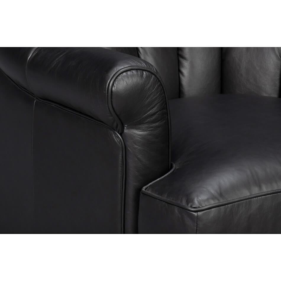 Chaise pivotante en cuir noir en vente 1