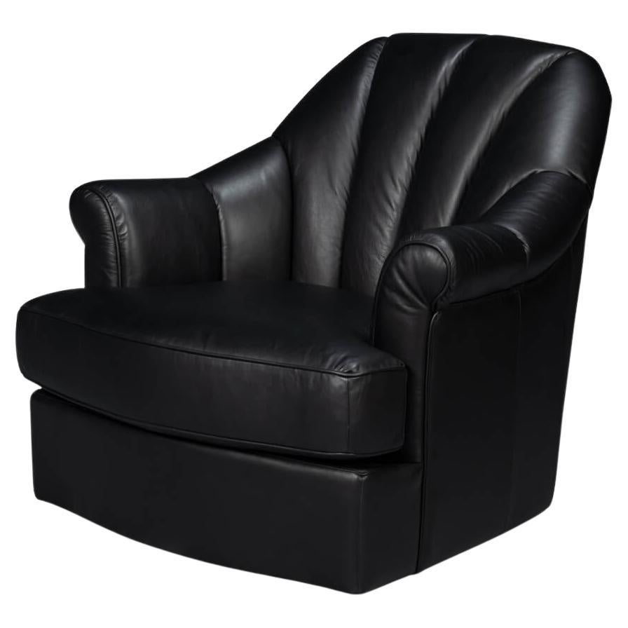 Black Leather Swivel Chair For Sale