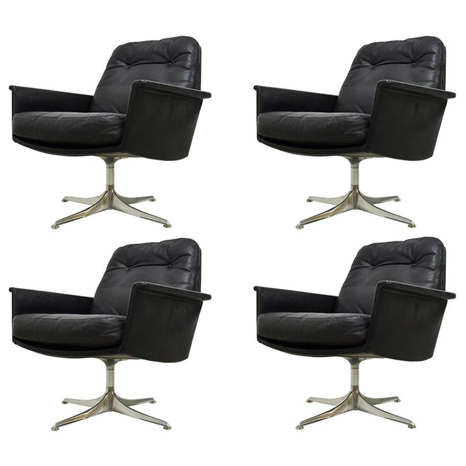 Black Leather Swivel Lounge Chairs by Horst Bruning for COR, 1960s For Sale