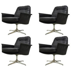 Black Leather Swivel Lounge Chairs by Horst Bruning for COR, 1960s