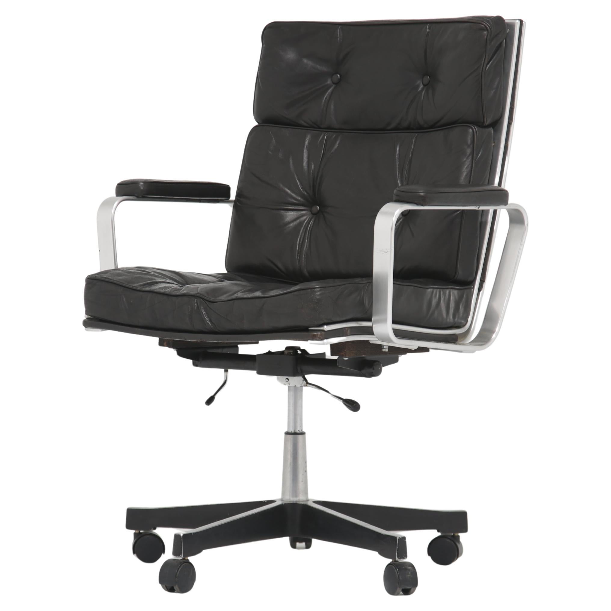 Black Leather Swivel Office Chair ‘Mondo’ by Karl-Erik Ekselius for JOC, 1960s. For Sale