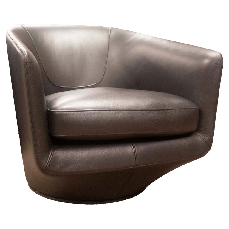 Black Leather Swivel 'U Turn' Lounge Chair by Bensen at 1stDibs