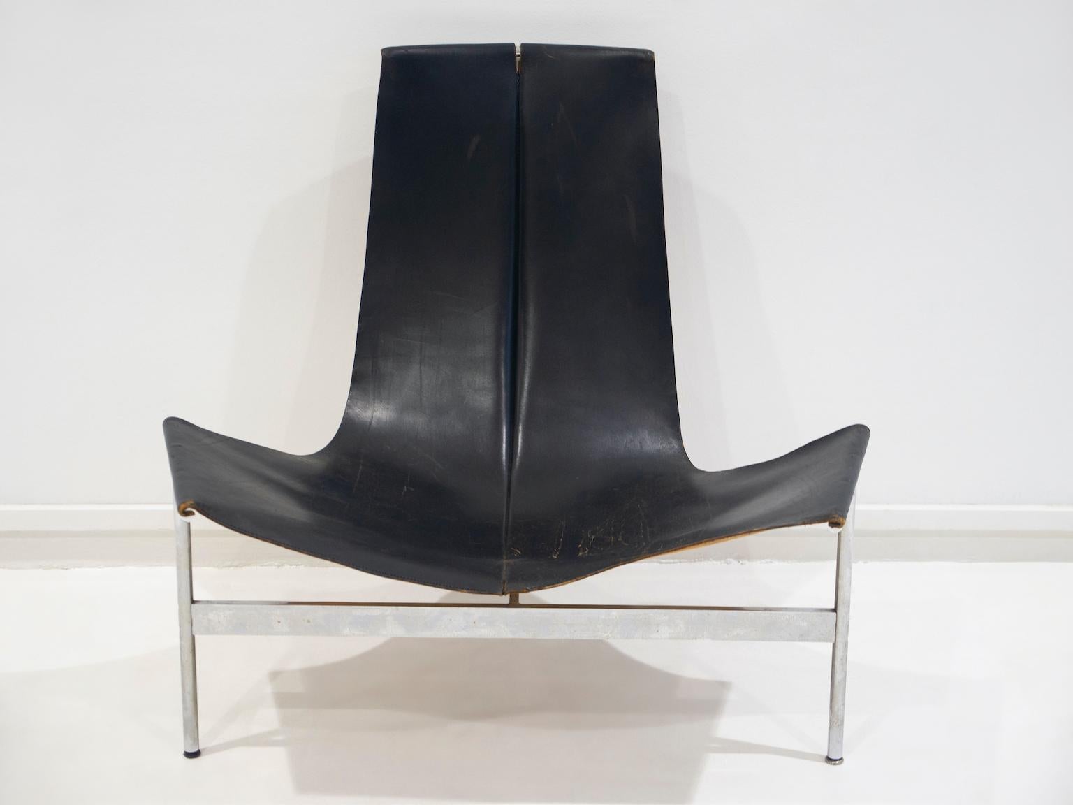 Mid-Century Modern Black Leather T-Chair by Katavolos, Littell, & Kelley for Laverne International For Sale