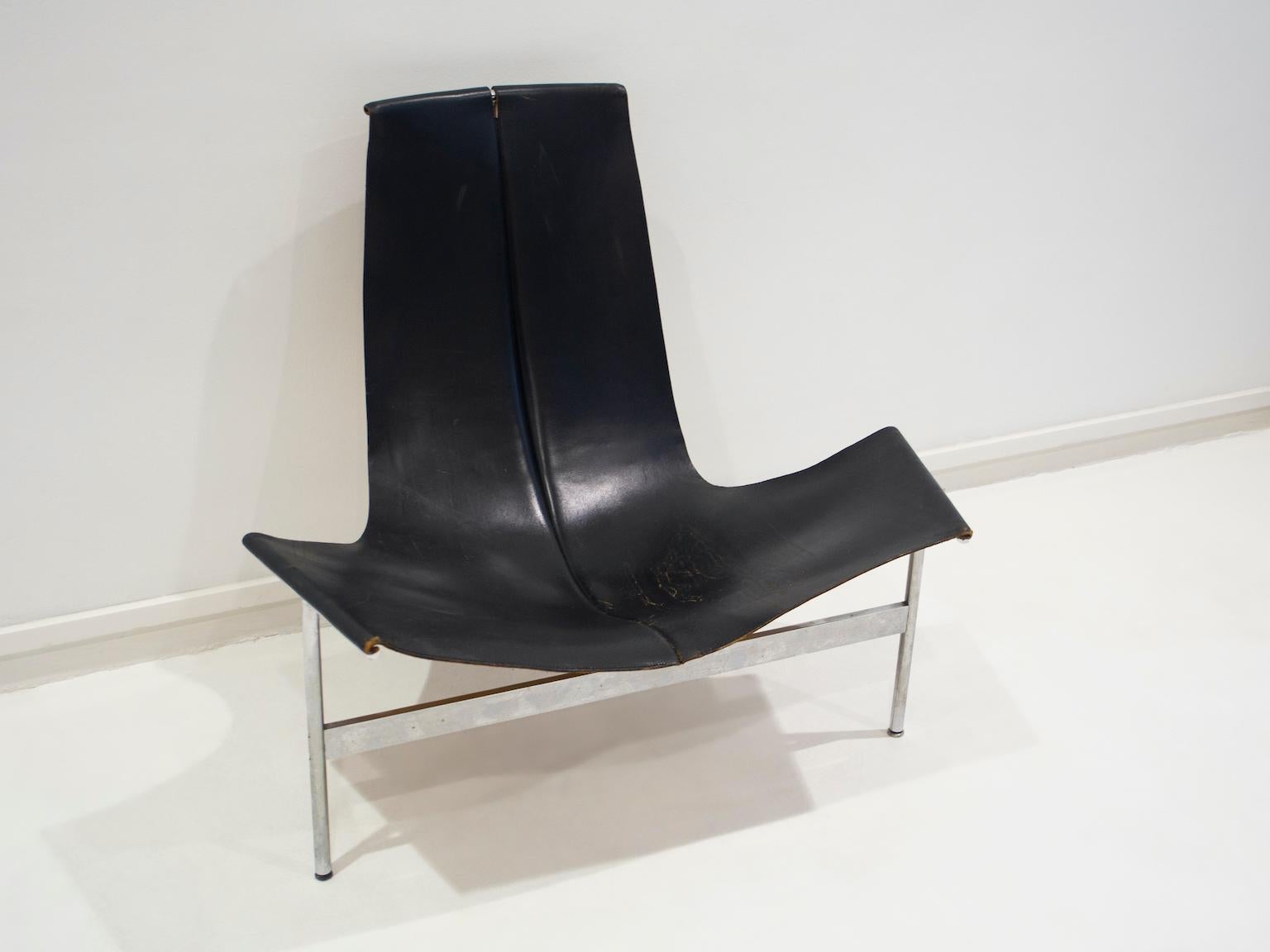 American Black Leather T-Chair by Katavolos, Littell, & Kelley for Laverne International For Sale