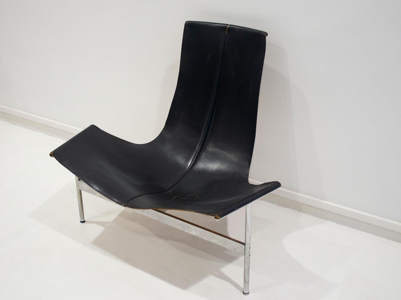 Black Leather T-Chair by Katavolos, Littell, & Kelley for Laverne International In Good Condition For Sale In Madrid, ES