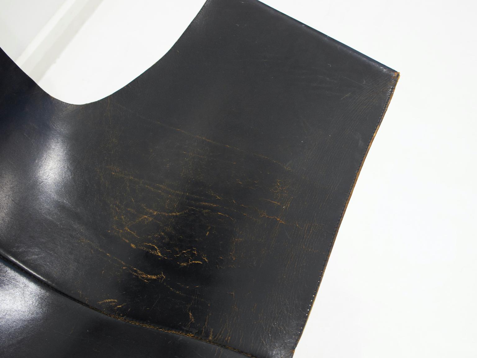 Black Leather T-Chair by Katavolos, Littell, & Kelley for Laverne International In Good Condition In Madrid, ES