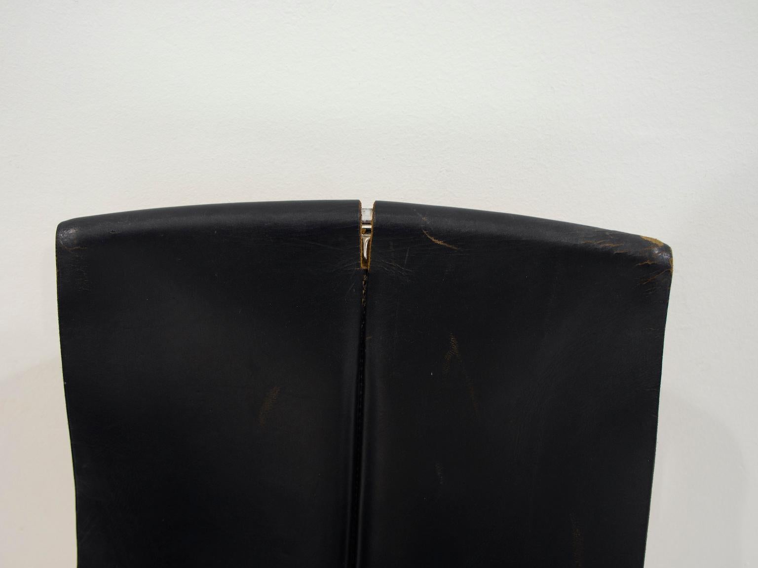 Steel Black Leather T-Chair by Katavolos, Littell, & Kelley for Laverne International