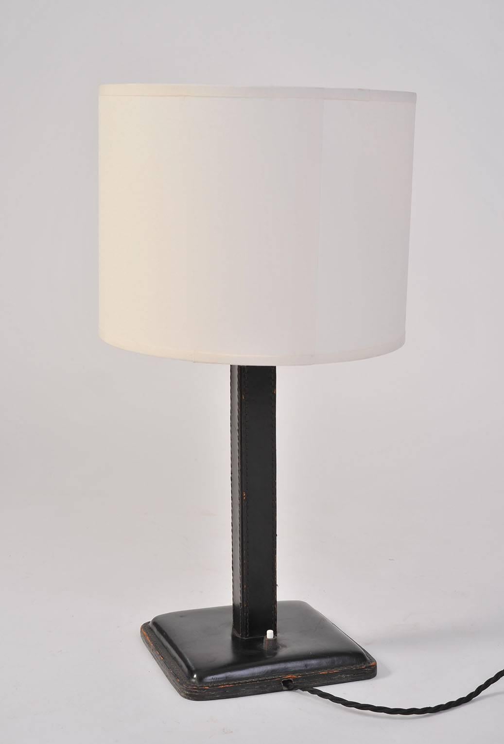 Art Deco Black Leather Table Lamp
